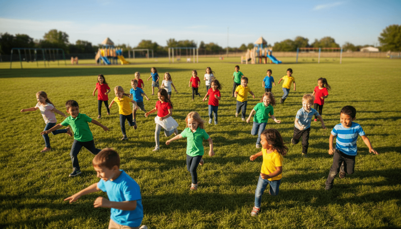 Kids playing a casual volleyball game